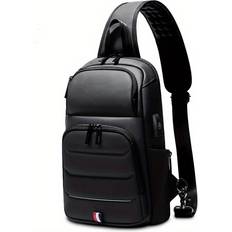 Mens Crossbody Bag With USB Charging Port Sling Bag Waterproof Chest Bag Stylish Messenger Bagpack With Earphone Hole Black