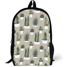 Beige - Women School Bags BearLad Backpacks Watercolour Cacti Succulents Beige 17inch School Bag