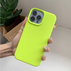 DIAO For iPhone 12 12 Pro, Fluorescent green Luxury Liquid Silicone Phone Case Camera Protection Case for iPhone 12 14 13 Pro Max Plus mini Case