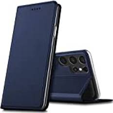 Verco mobilfodral för Samsung Galaxy S22 Ultra, Premium bokväska flip fodral för Samsung S22 Ultra 5G skal plånboksfodral pu läderväska [integrerad magnet] Blå