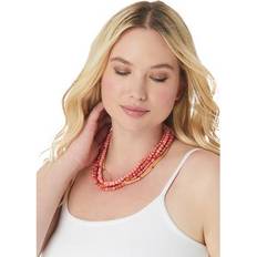 Natural Jewelry Roaman's Wood & Glass Beaded Layered Necklace by in Coral