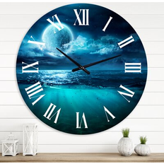 East Urban Home Romantic Moon Over Deep Blue Sea II Wall Clock