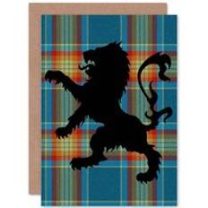 Multicoloured Cards & Invitations Wee Blue Coo Heraldic Rampant Scottish Lion Silhouette Tartan Greeting Card