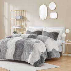 Gray and white comforter Intelligent Design Bridget Ombre Shaggy Bedspread White, Gray (228.6x228.6)