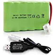 Gecoty 7,2 V NI-MH batteripaket, 2 400 mAh uppladdningsbart AA RC bilbatteri, 7,2 V batteri med laddningskabel KET 2P-kontakt för fjärrstyrda lastbilar, belysning, elverktyg