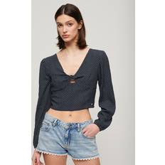 Superdry Damen Blusen Superdry Damen Langärmeliges Kurztop aus Webstoff Marineblau Größe: Marineblau