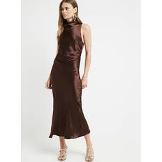 River Island Womens Brown Satin Halter Cowl Neck Midi Dress