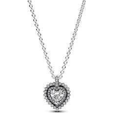 Pandora Heart Halo Pendant Necklace - Silver/Transparent