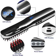 Greenzech 2 in1 Electric Quick Beard Straightener Hair Brush Comb Curling