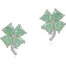 Spero London Four Leaves Clover Sterling Silver Stud Earring Green