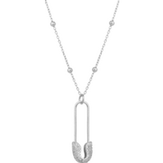 Spero London Sterling Silver Jewelled Safety Pin Necklace With Beaded Chain