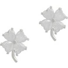 Spero London Four Leaf Clover Sterling Silver Stud Earring White