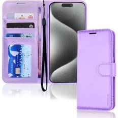 TechGear Apple iPhone 15 Pro Leather Wallet Case, Flip Protective Case Cover with Wallet Card Holder, Stand and Wrist Strap PU Leather with Magnetic Closure