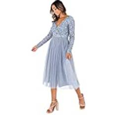 Maya Deluxe Women's Ladies Wedding Guest Midi Dress - Blue