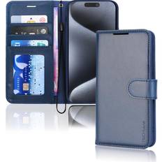 Apple iPhone 15 Pro Max Wallet Cases TechGear Appple iPhone 15 Pro Max Leather Wallet Case, Flip Protective Case Cover with Wallet Card Holder, Stand and Wrist Strap PU Leather Case