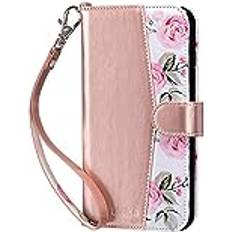 ULAK ULAK iPhone 8 Plus Plånboksfodral Skal, PU-läder iPhone 7 Plus Flippfodral med Korthållare handrem Ställ Stöttåligt Skyddande Fodral för Apple iPhone 8 Plus/iPhone 7 Plus 5,5 tum, roséguld