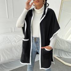 Shein Contrast Binding Hooded Split Solid Cape Coat