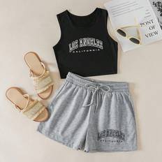 5XL Tank Tops Shein Plus Letter Graphic Tank Top Drawstring Waist Shorts