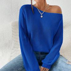 Shein Sweaters Shein Solid Asymmetrical Neck Ribbed Knit Jumper