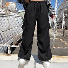 Clothing Shein Flap Pocket Side Drawstring Waist Parachute Cargo Trousers