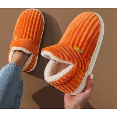 Orange - Women Slippers Shein Womens Orange Futuristic Letter Applique Bedroom Slippers With Warm Fleece Lining