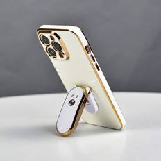 Shein 1pc Plating Cute Bear Supporter Purple/Black/White/Blue/Green Phone Case With Hidden Bracket, Shockproof Ultra-Thin Back Cover With Camera Lens Protec