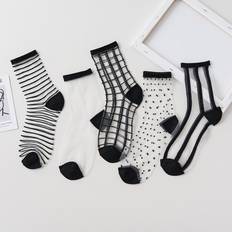 Transparent Socks Shein pairs Clear Striped Plaid Mesh Socks