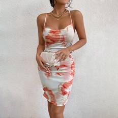 Shein Multifärgade Klänningar Shein Tie Dye Criss Cross Backless Cami Bodycon Dress