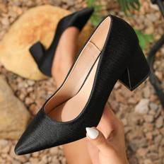 46 ½ - Gummi Pumps Shein Plus Women's Black High Heel Single Shoes Pointed Toe Chunky Heeled Pumps For Spring/fall Casual Or Formal Occasions