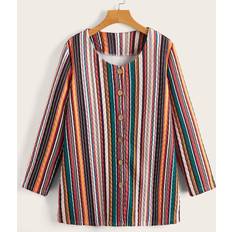 Multifärgade - Tyg Kappor & Rockar Shein Block Striped Print Coat