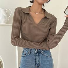 Shein Knitted Sweaters Jumpers Shein Solid Ribbed Knit Jumper