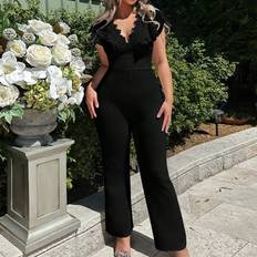 S Jumpsuits & Overalls Shein Contrast Lace Ruffle Trim Flare Leg Jumpsuit