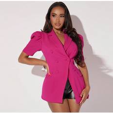 Pink Blazers Shein Puff Sleeve Double Breasted Blazer