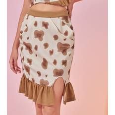 Shein Beige Skirts Shein Graphic Print Plicated Detail Split Ruffle Hem Skirt