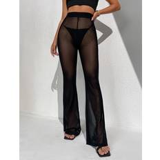 Shein Byxor Shein High Waist Mesh Flare Leg Trousers