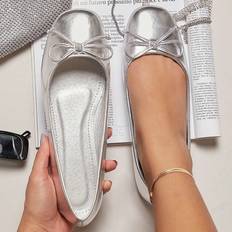43 - Silver Ballerinaskor Shein Metallic Bow Detail Ballet Flats