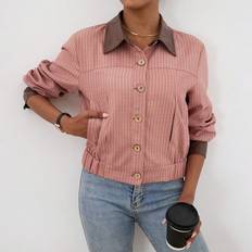 Shein Multifärgade Ytterkläder Shein Contrast PU Button Front Jacket