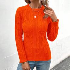 Knitted Sweaters - Orange Jumpers Shein Solid Cable Knit Sweater