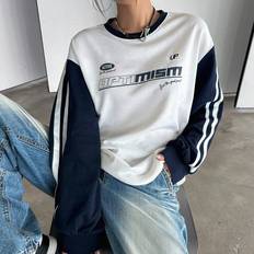 Stretch - Women Jumpers Shein Letter Graphic Contrast Sleeve Sweatshirt