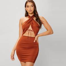 Shein Criss Cross Halter Neck Tie Dress