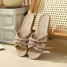 Multicoloured Slippers Shein Womens Home Slippers With Woven Detailing And Patchwork Linen Bedroom Slippers