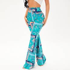 Multicolored Pants Shein Scarf Print Flare Leg Trousers