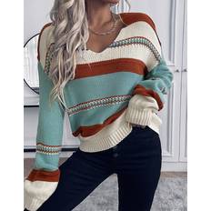 Knitted Sweaters Shein V Neck Striped Pattern Jumper