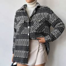 Dam - Multifärgade Kappor & Rockar Shein Plaid Print Drop Shoulder Flap Pocket Coat