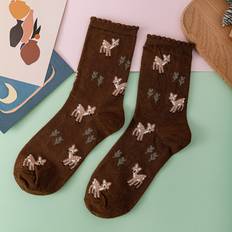 Fabric - Women Socks Shein pair Women Deer Print Casual Crew Socks For Daily Life