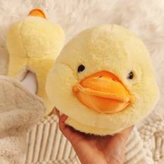 Women - Yellow Slippers Shein Duck Design Fuzzy Novelty Slippers Yellow Preppy Style Cartoon Womens Slipper With Package Heel And Mop Sole For Home Use