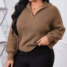 Knitted Sweaters Shein Plus Half Zip Drop Shoulder Sweater