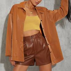 Shein Drop Shoulder Dual Pocket PU Leather Coat