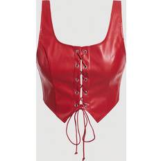 Skinn Linnen Shein Lace Up Front PU Leather Tank Top