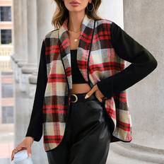 Multicoloured Coats Shein Plaid Print Open Front Coat